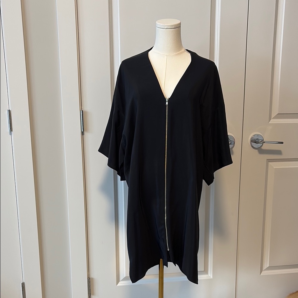 Amanda Uprichard Black Zip-Front Kimono Dress